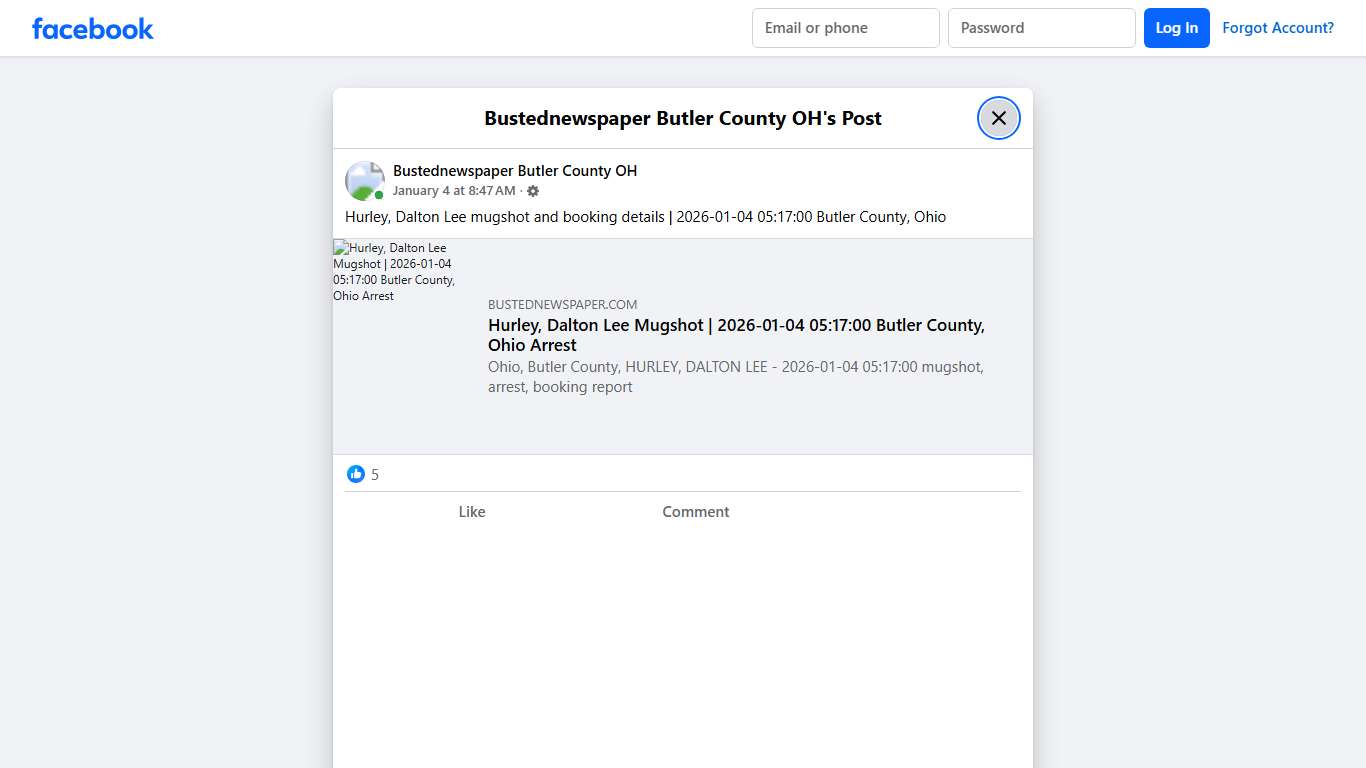 Hurley, Dalton Lee... - Bustednewspaper Butler County OH Facebook